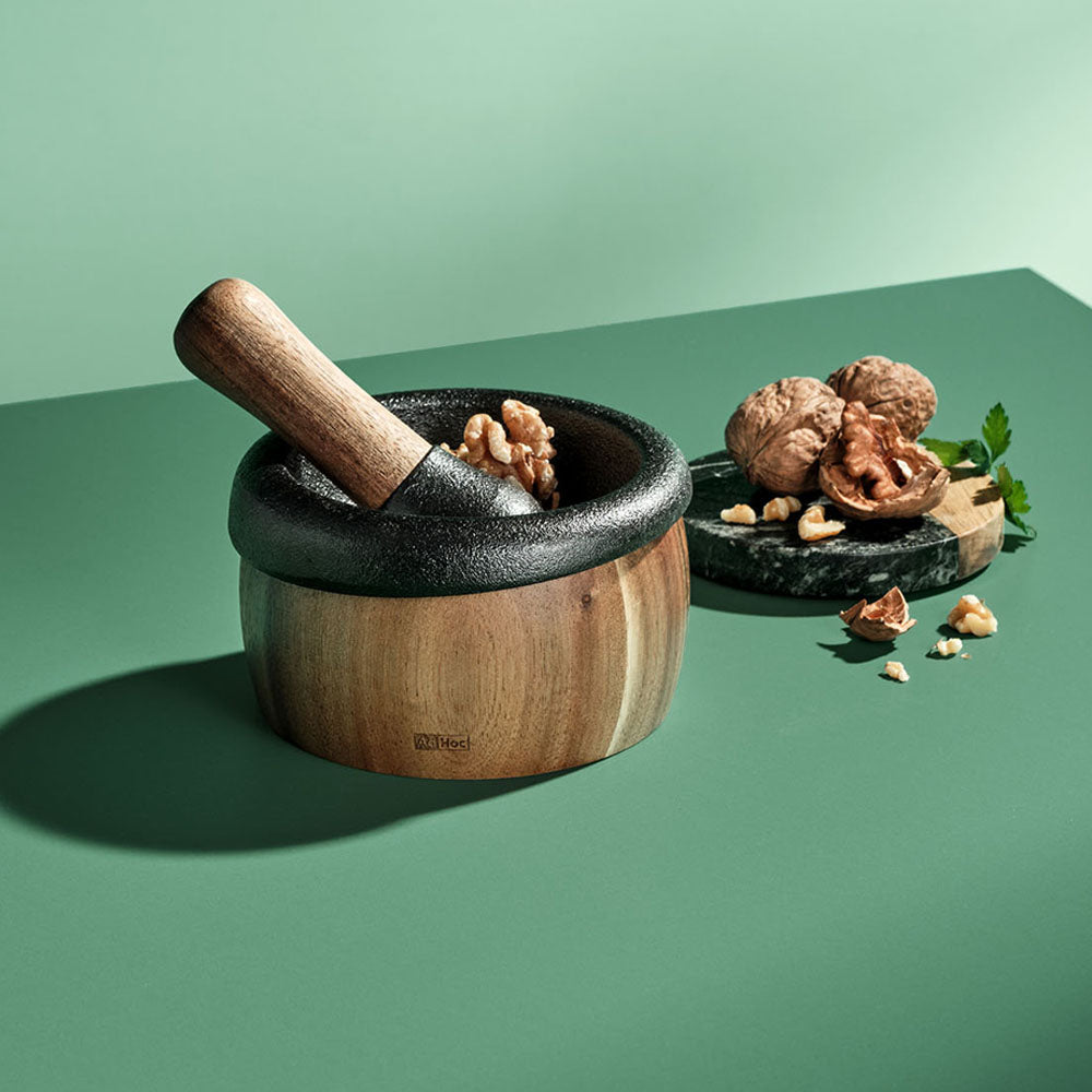 AdHoc Crush Wood and Cast Iron Mortar and Pestle