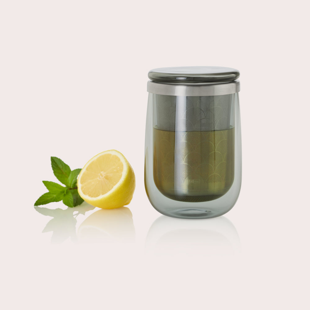 Fusion Glass Tea Glass with Tea Infuser in Grey Glass