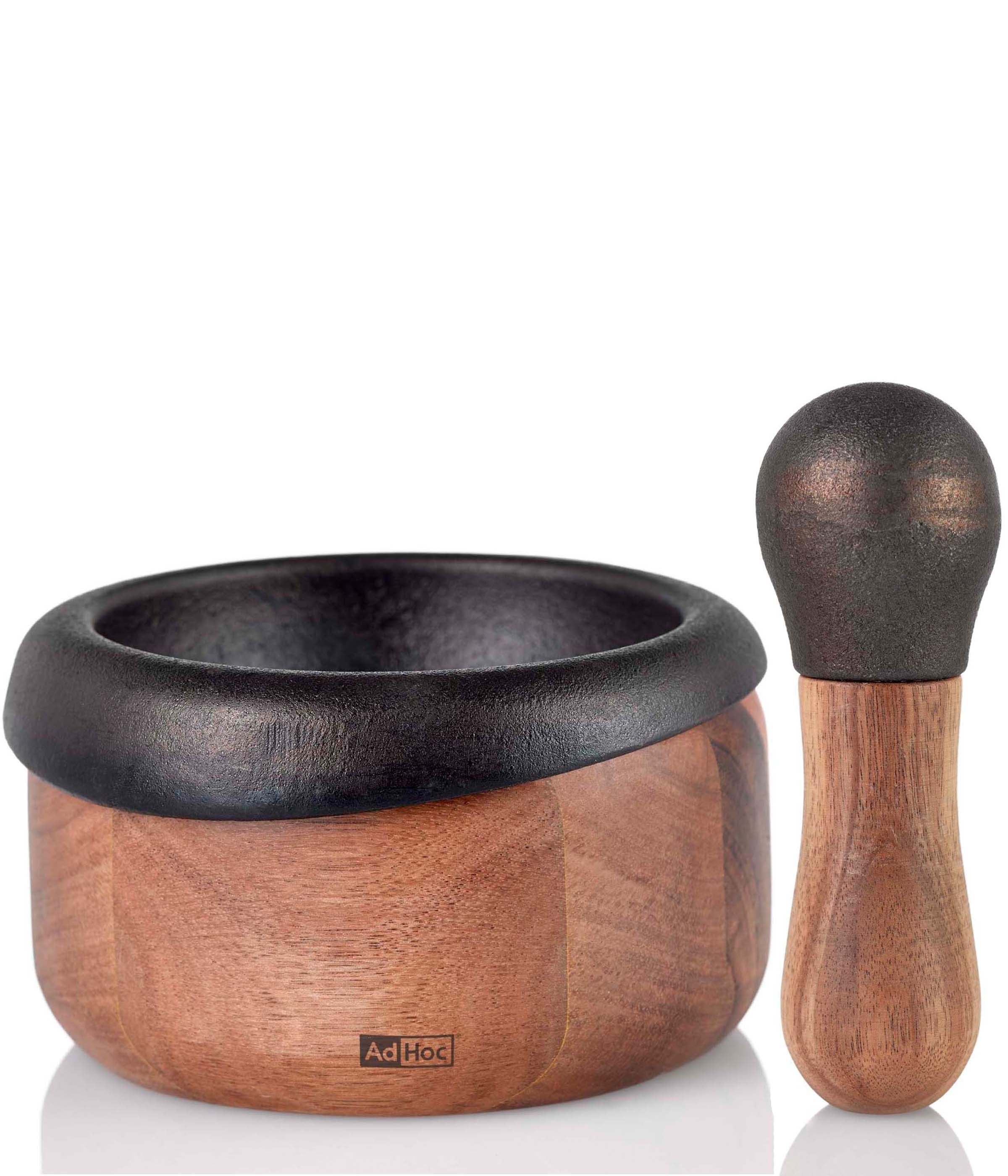 AdHoc Crush Wood and Cast Iron Mortar and Pestle