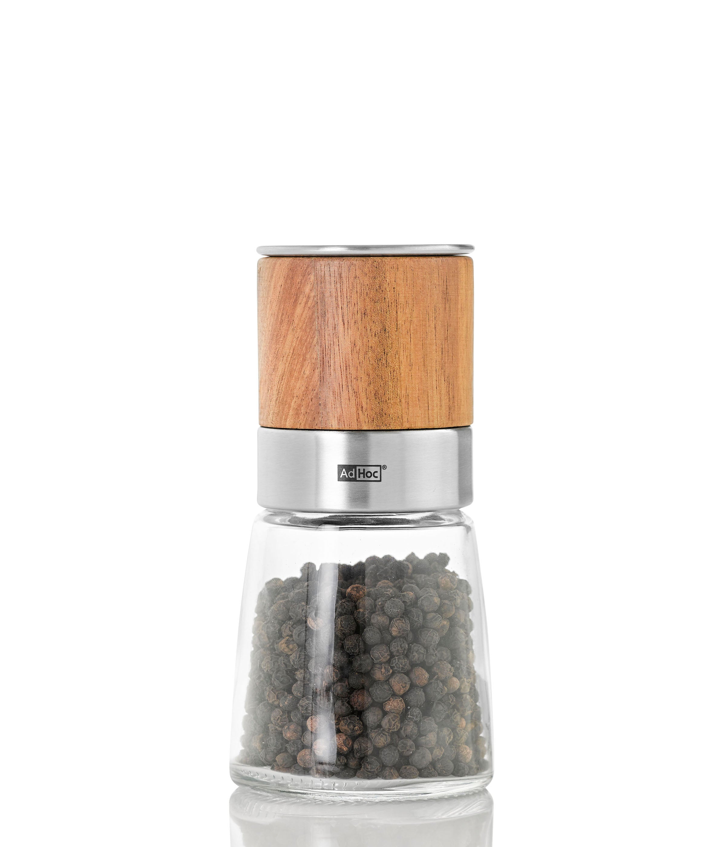 ADHOC Geared Salt or Pepper Mill, 7.5 inch, Stainless Steel. Silver