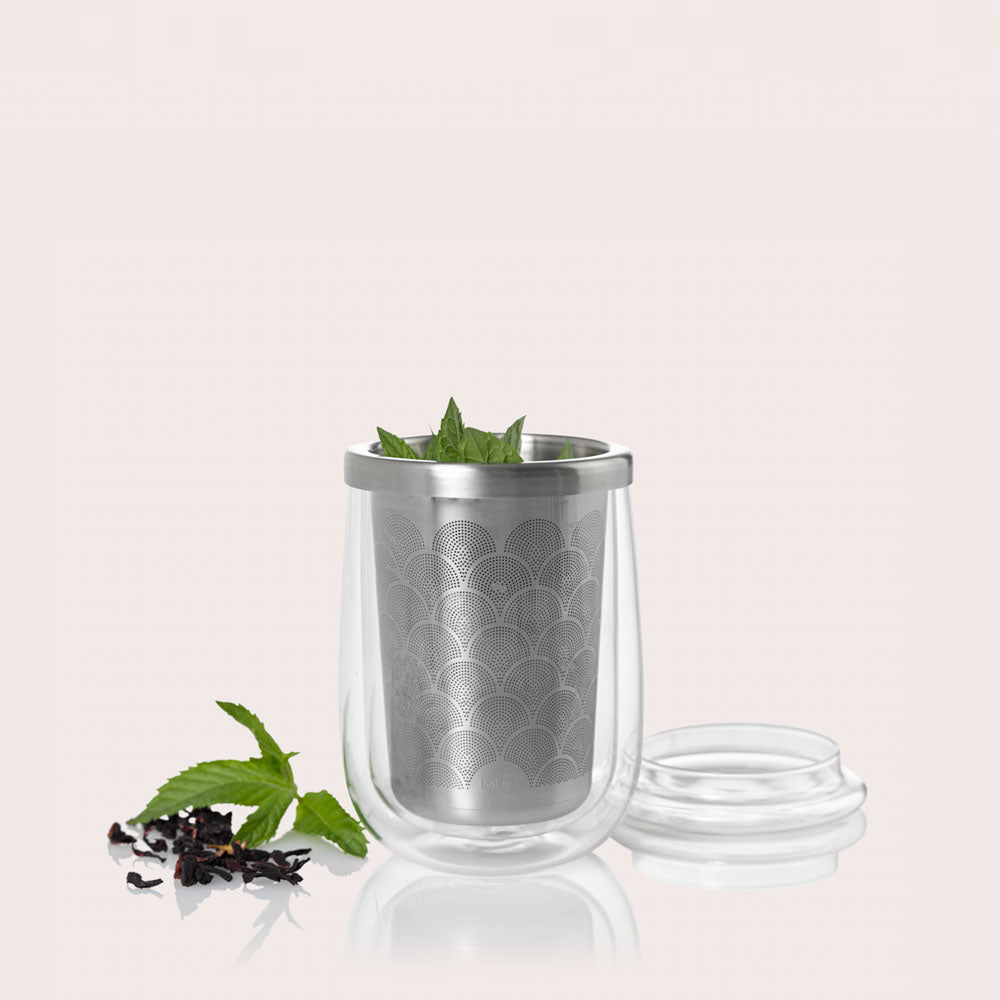 Fusion Glass Tea Glass with Tea Infuser in Grey Glass