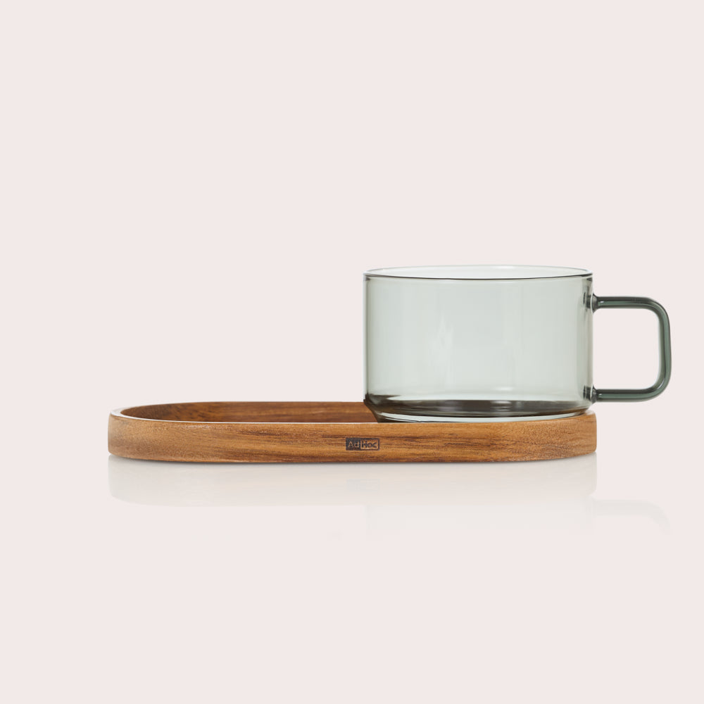 AdHoc Impact Glass Cup & Wooden Tray Set